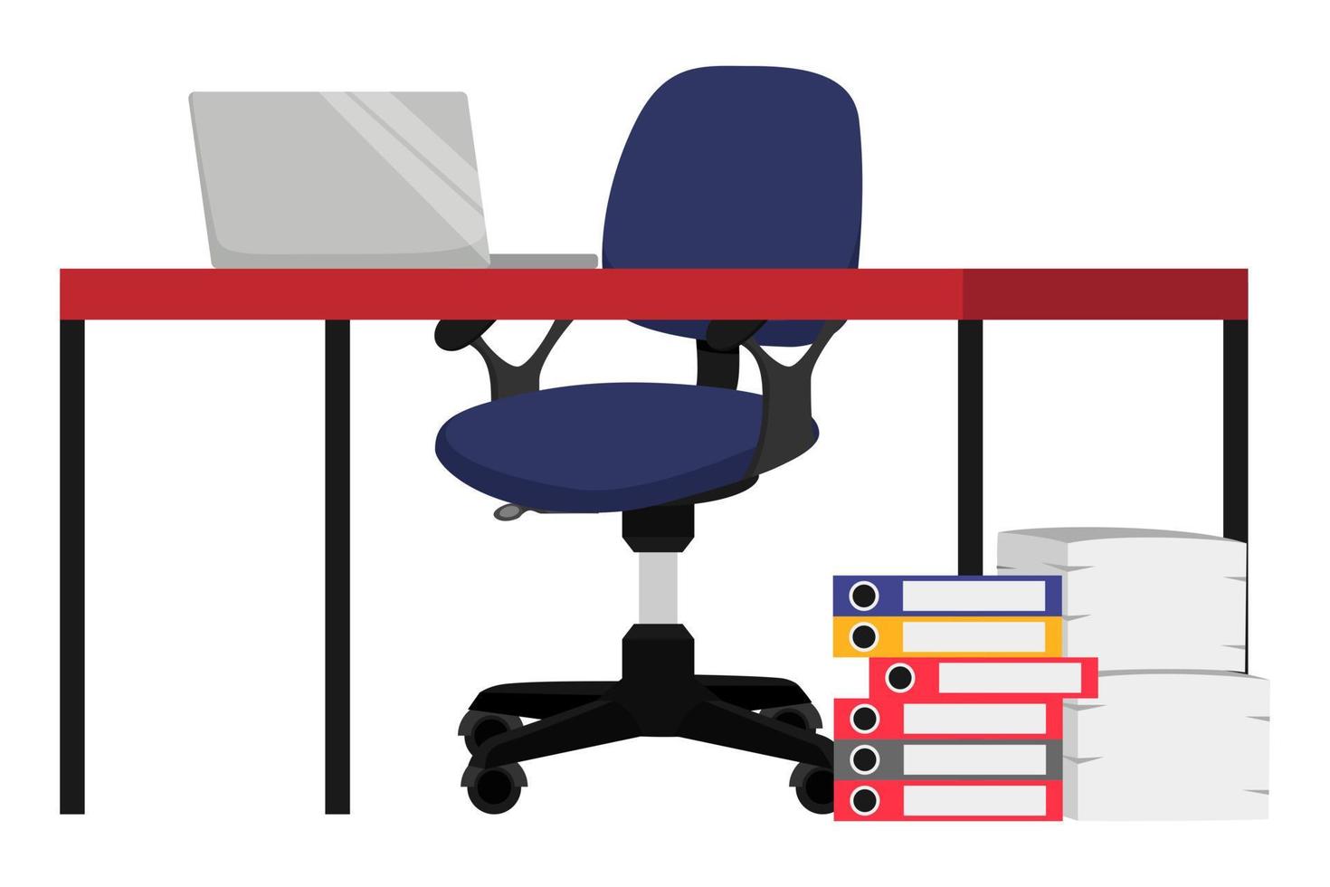 Modern Office home freelance desk with modern table chair pc computer and some paper pile file folder vector