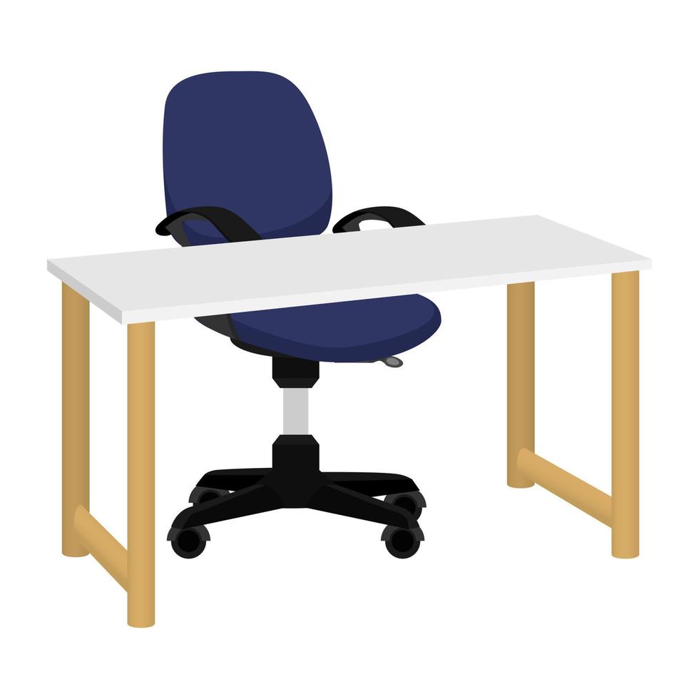 escritorio con mesa de madera moderna y sillón de oficina ajustable moderno con hermoso diseño con vista 3d aislada vector