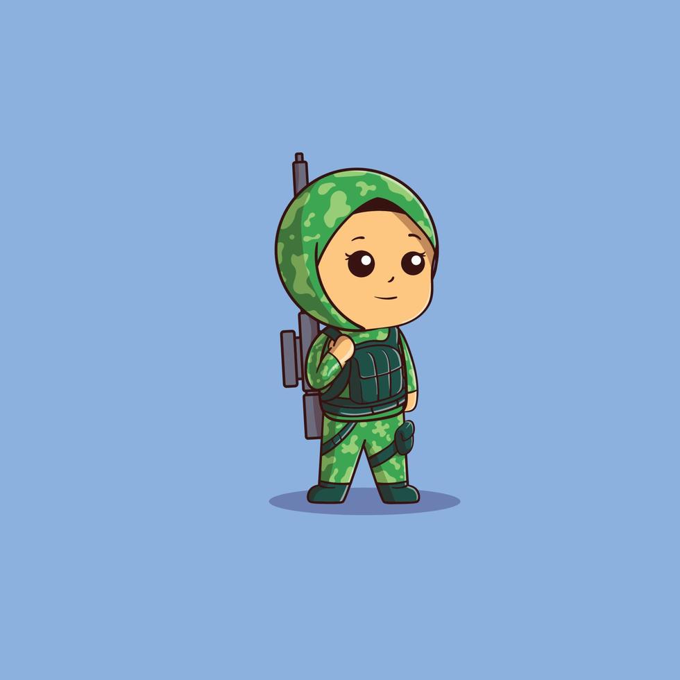 cute illustration of Muslim female soldier ready for dutty vector
