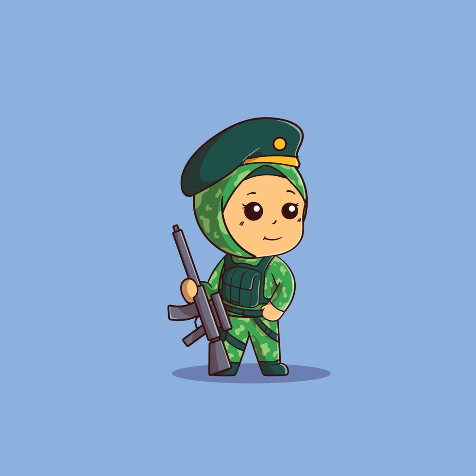 cute illustration of muslim female soldiers wearing uniforms and hats vector
