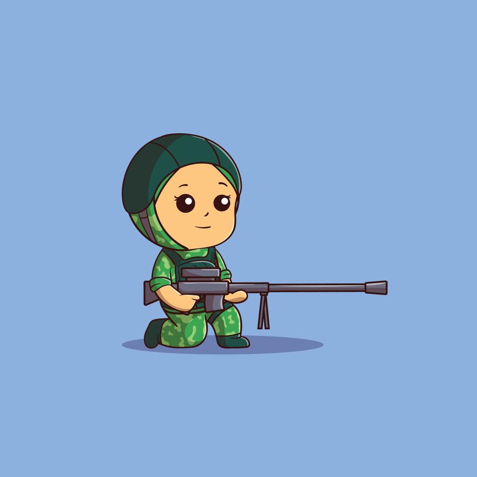 Linda ilustración del concepto de icono de soldado femenino musulmán aislado vector premium