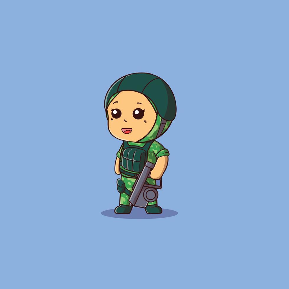 cute illustration of muslim female soldier vector