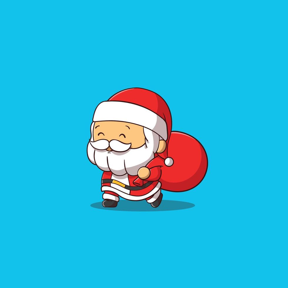 lindo santa claus trae una bolsa de regalo con una sonrisa vector