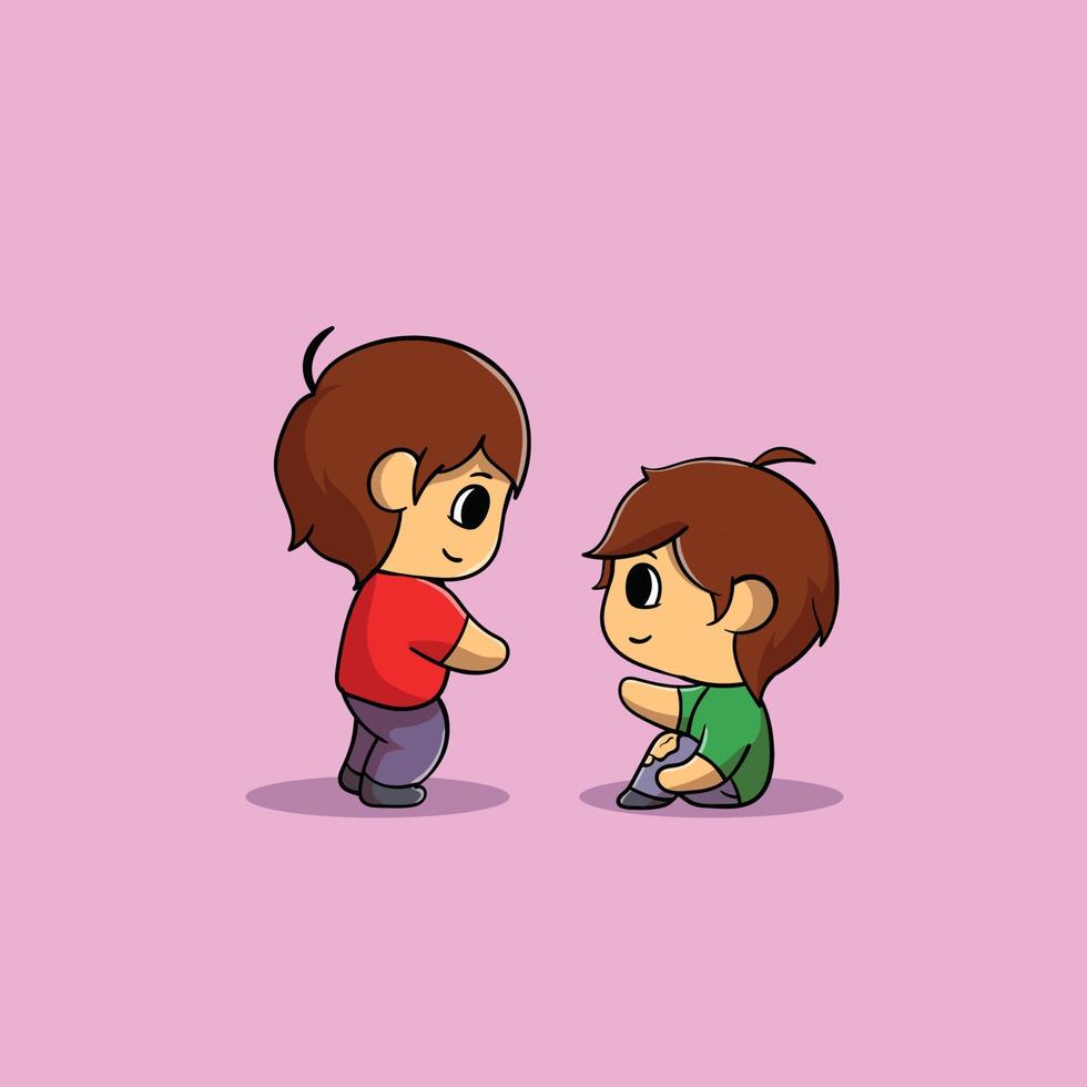 Cute two men helping each other Icon Concept Isolated Premium Vector