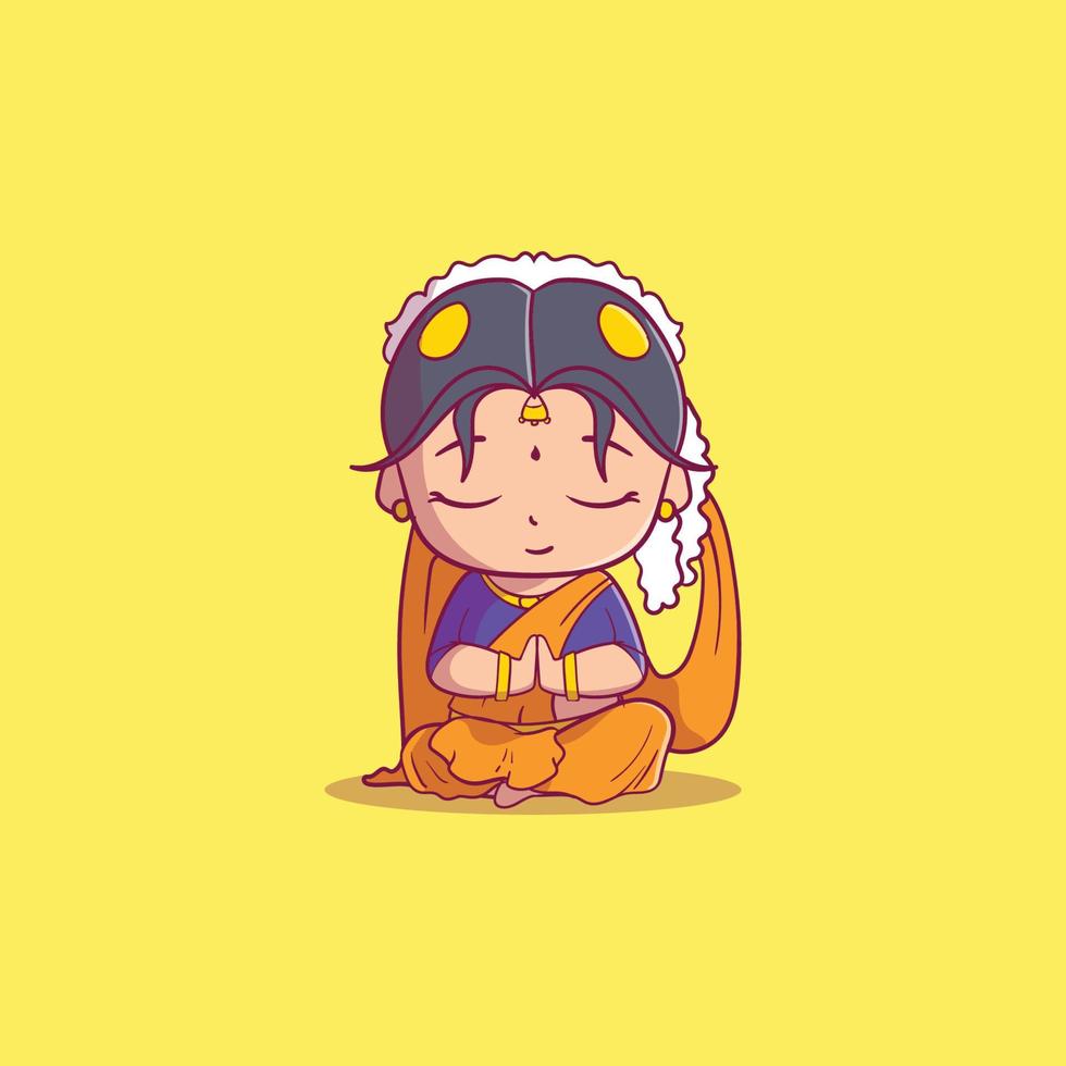 Cute female Indian People ready to pray Icon Concept Isolated Premium Vector