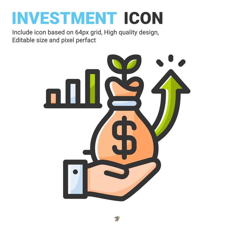 vector de icono de inversión con estilo de color de contorno aislado sobre fondo blanco. ilustración vectorial bolsa de dinero signo símbolo icono concepto para negocios, finanzas, industria, empresa, aplicaciones, web y todos los proyectos