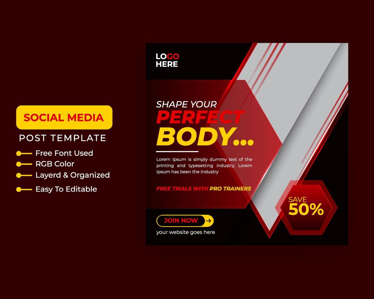Fitness gym flyer social media post and web banner template Pro download vector
