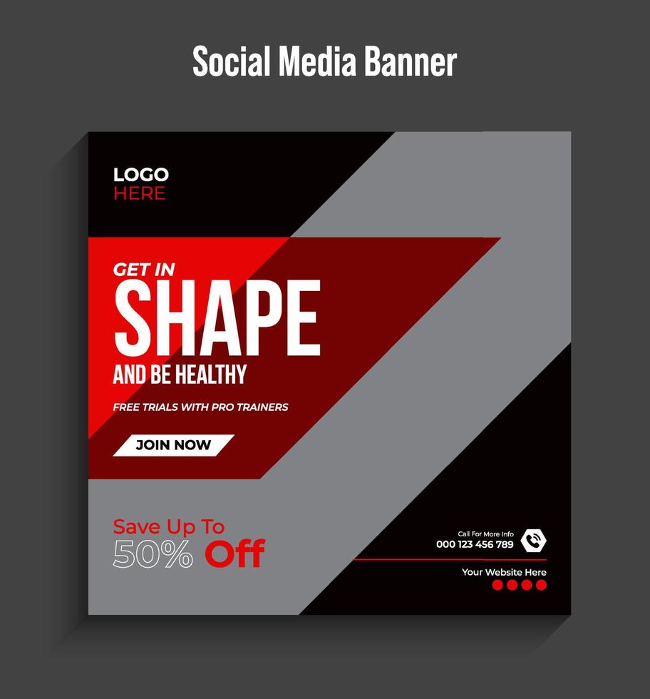 Fitness gym flyer social media post and web banner template Pro download vector