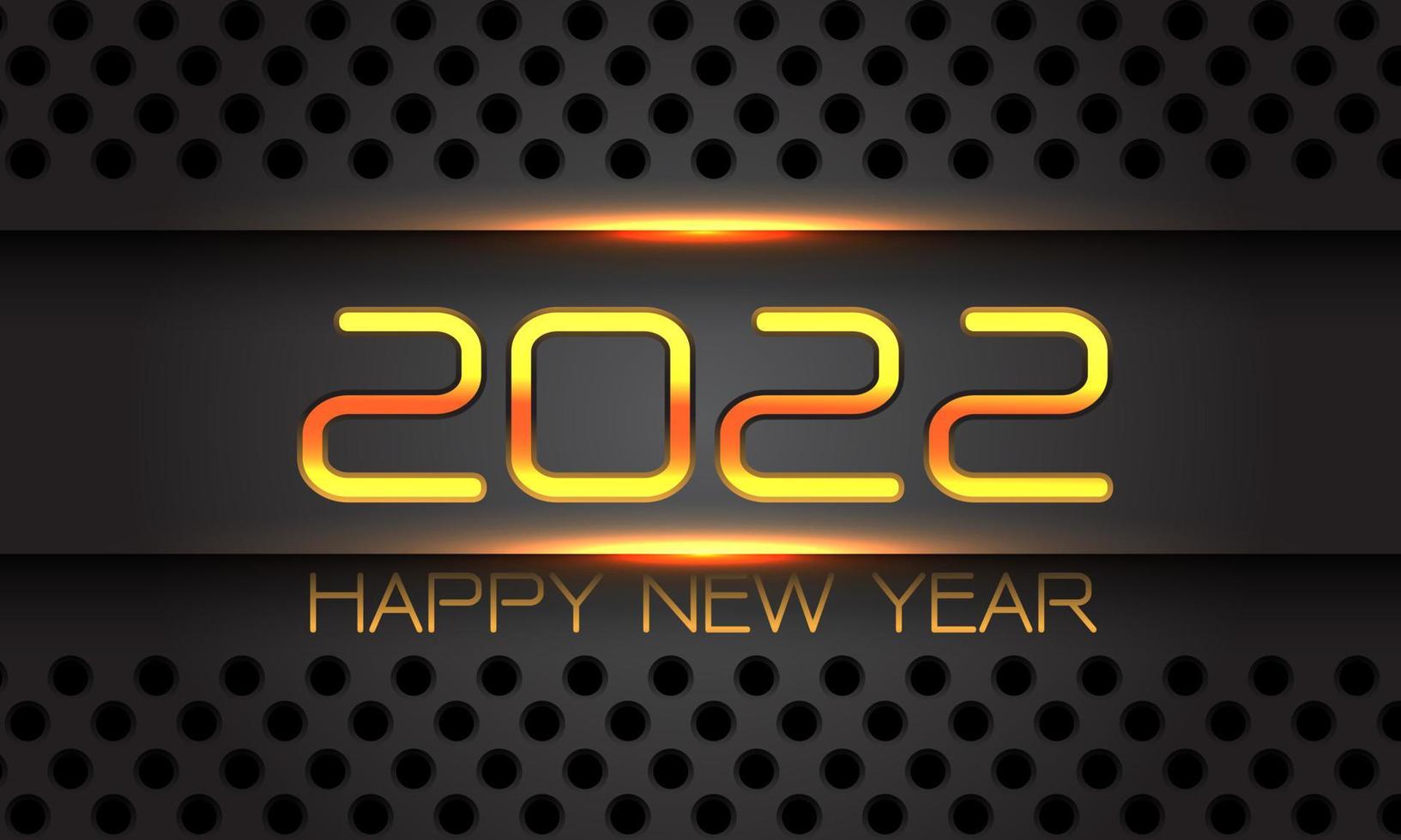 Happy New Year 2022 grey metallic circle mesh gold light design for countdown holiday festival celebration party background vector