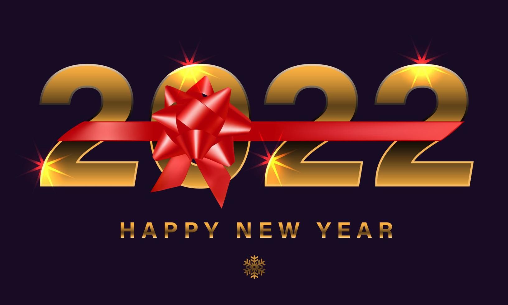 Happy New Year 2022 red ribbon gold number text on dark purple design for countdown holiday festival celebration party background vector