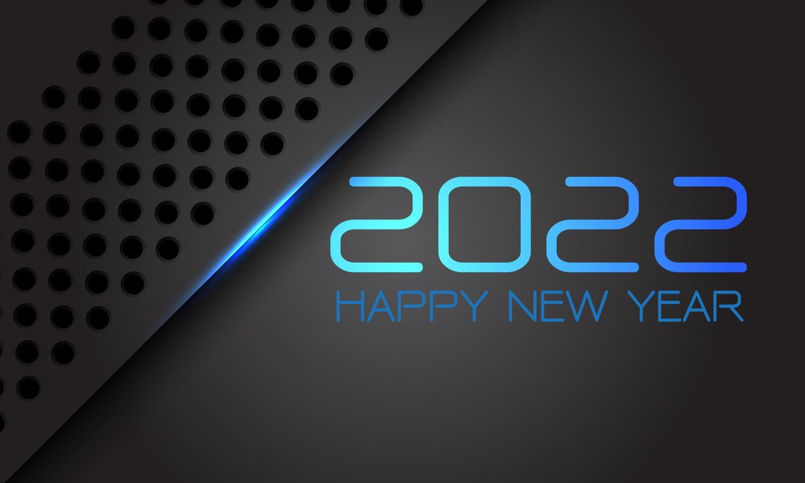 Happy New Year 2022 grey metallic circle mesh blue light text number design for countdown holiday festival celebration party background vector