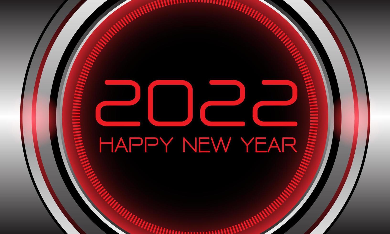 Happy New Year 2022 silver circle technology red light text number design for countdown holiday festival celebration party background vector