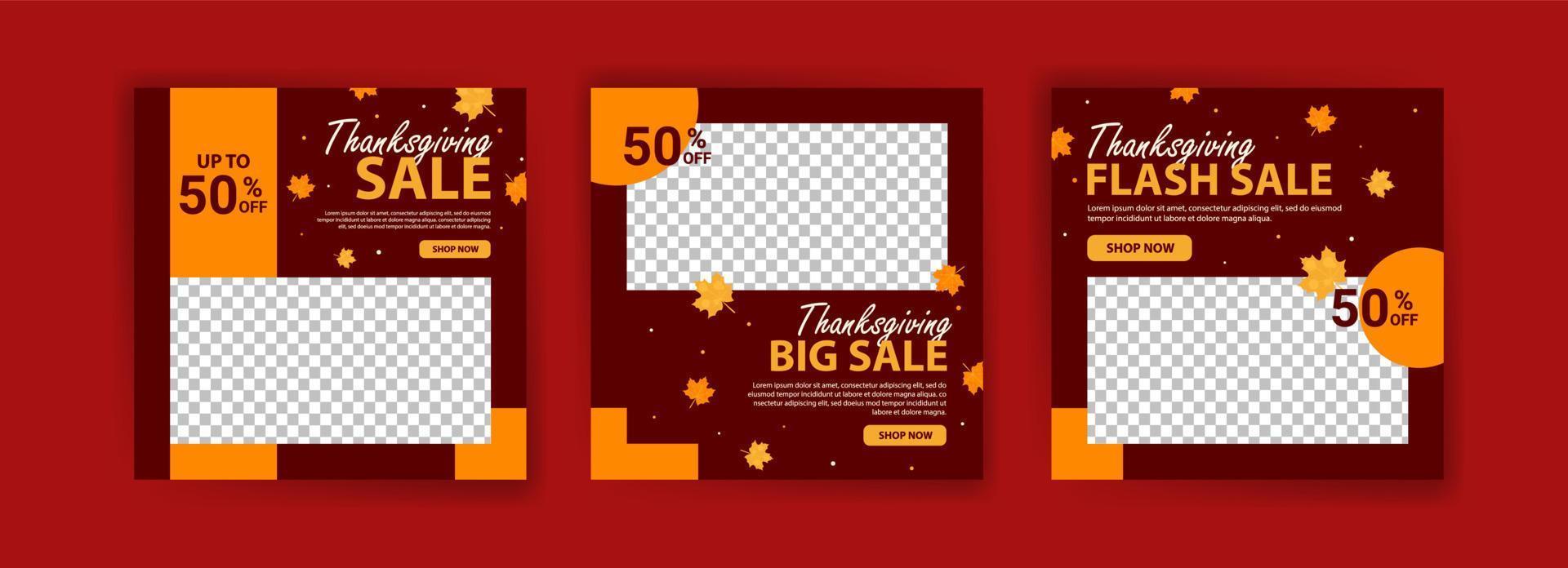 Social media post template for Thanksgiving Day sale. Thanksgiving Day sale web banner template. Give thanks promo offer vector