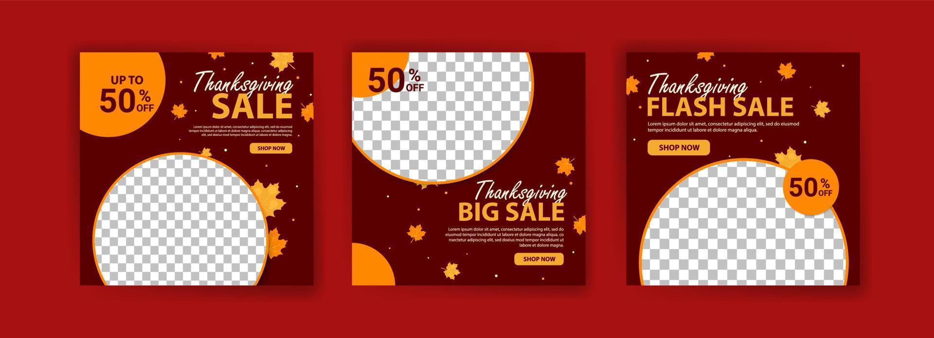 Social media post template for Thanksgiving Day sale. Thanksgiving Day sale web banner template. Give thanks promo offer vector