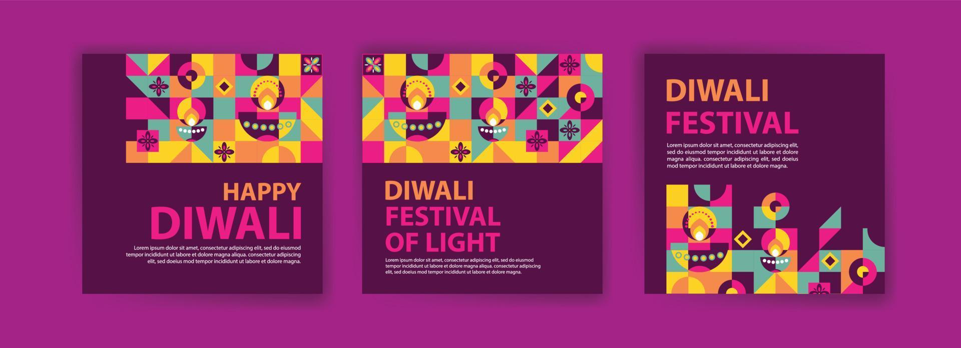 plantilla de publicación de redes sociales para la celebración de diwali. cartel neo geométrico colorido para la celebración de diwali. vector