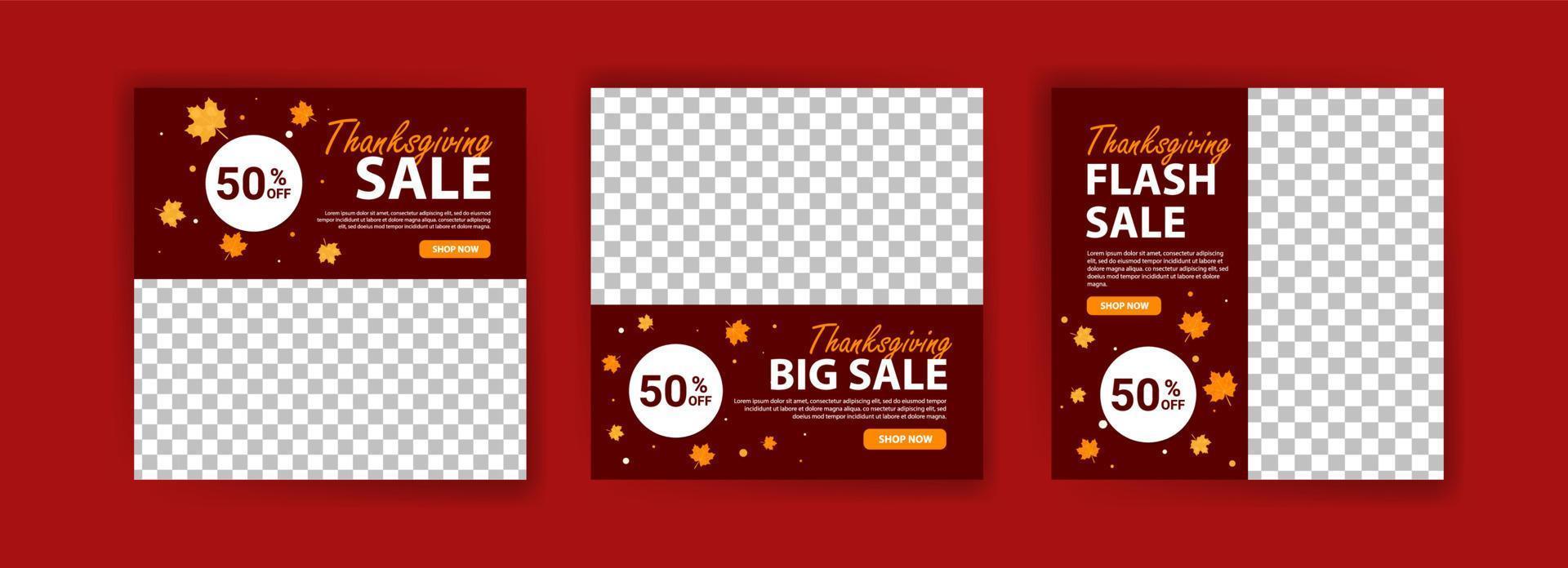 Social media post template for Thanksgiving Day sale. Thanksgiving Day sale web banner template. Give thanks promo offer vector