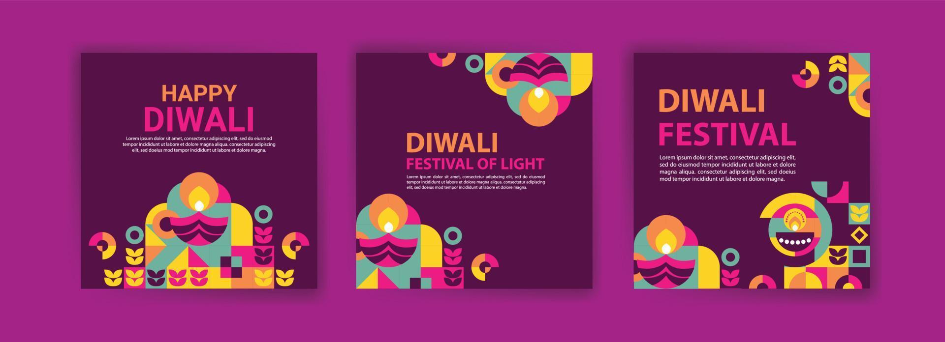 plantilla de publicación de redes sociales para la celebración de diwali. cartel neo geométrico colorido para la celebración de diwali. vector