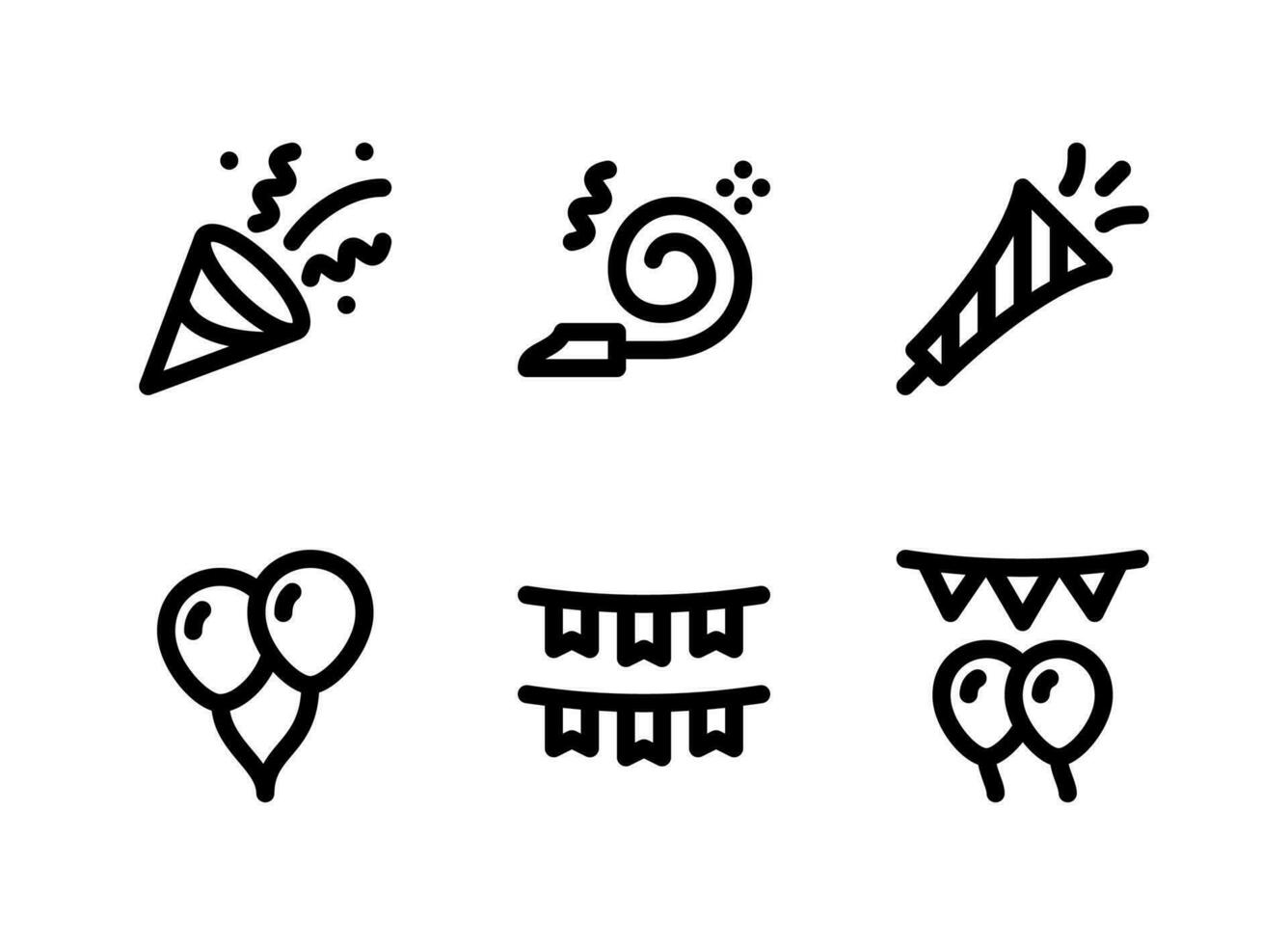 simple conjunto de iconos de línea de vectores relacionados con la decoración de fiestas. contiene íconos como popper de fiesta, soplador de fiesta, globos y más.