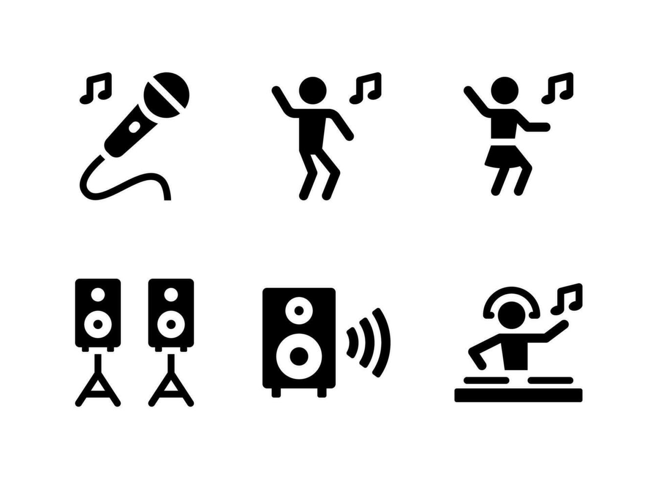 Simple Set of Party Related Vector Solid Icons. Contains Icons as Microphone, Dancing, Speakers and more.