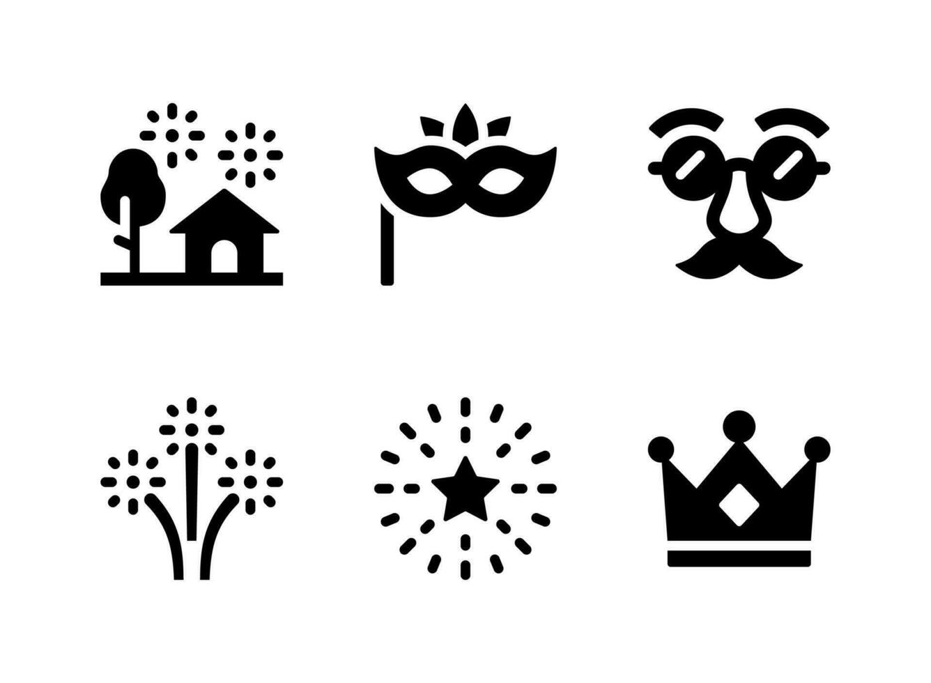 Simple Set of New Year Eve Party Related Vector Solid Icons. Contains Icons as Firework, Party Mask, Disguise Mask and more.