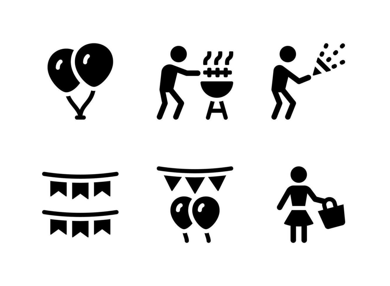 conjunto simple de iconos sólidos vectoriales relacionados con la fiesta de fin de año. contiene iconos como globos, barbacoa, popper de fiesta y más. vector