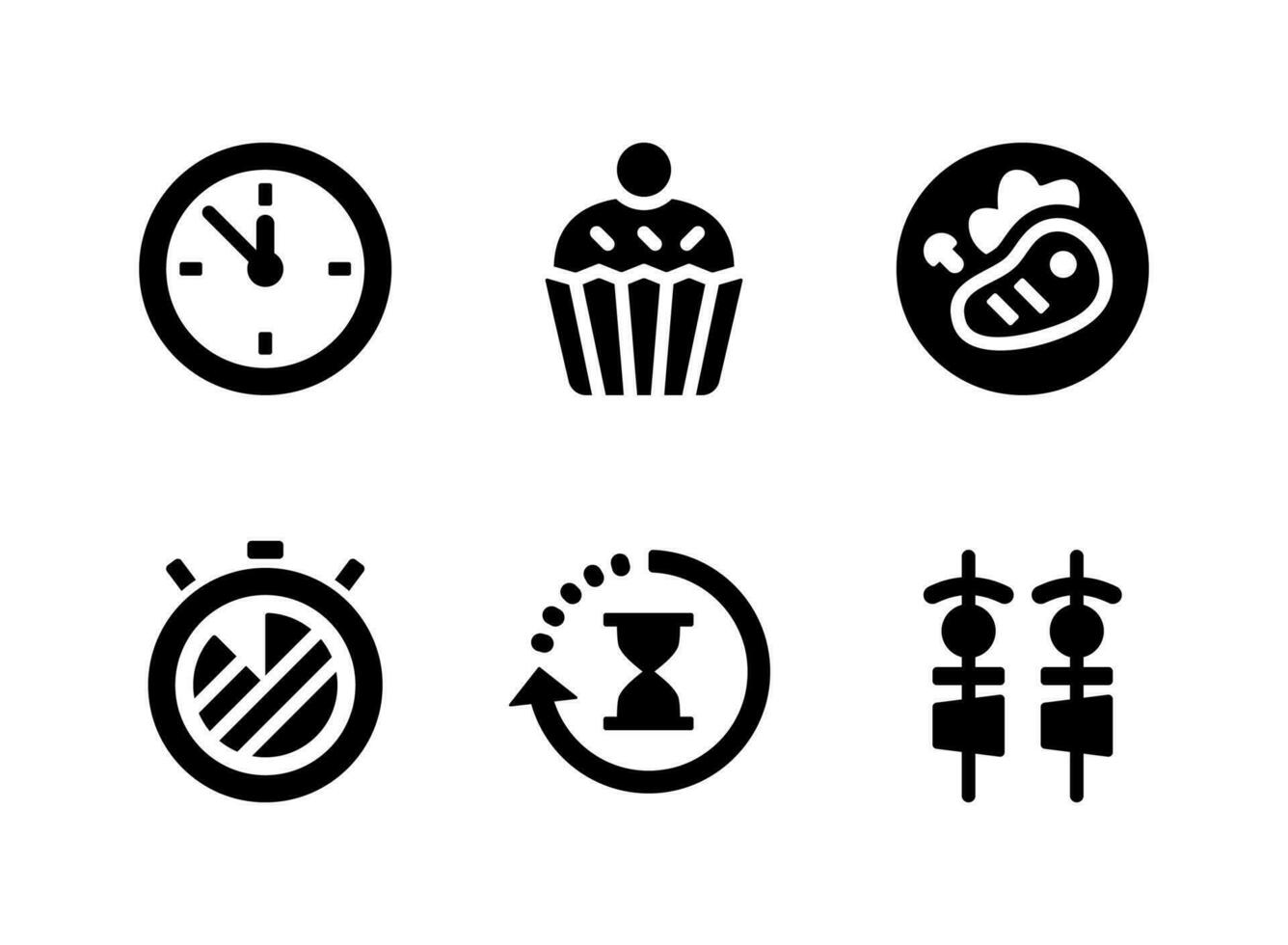 Simple Set of New Year Eve Party Related Vector Solid Icons. Contains Icons as Midnight, Cupcake, Steak and more.