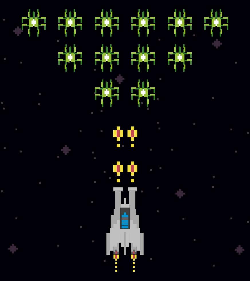 retro video game space pixelated scene vector