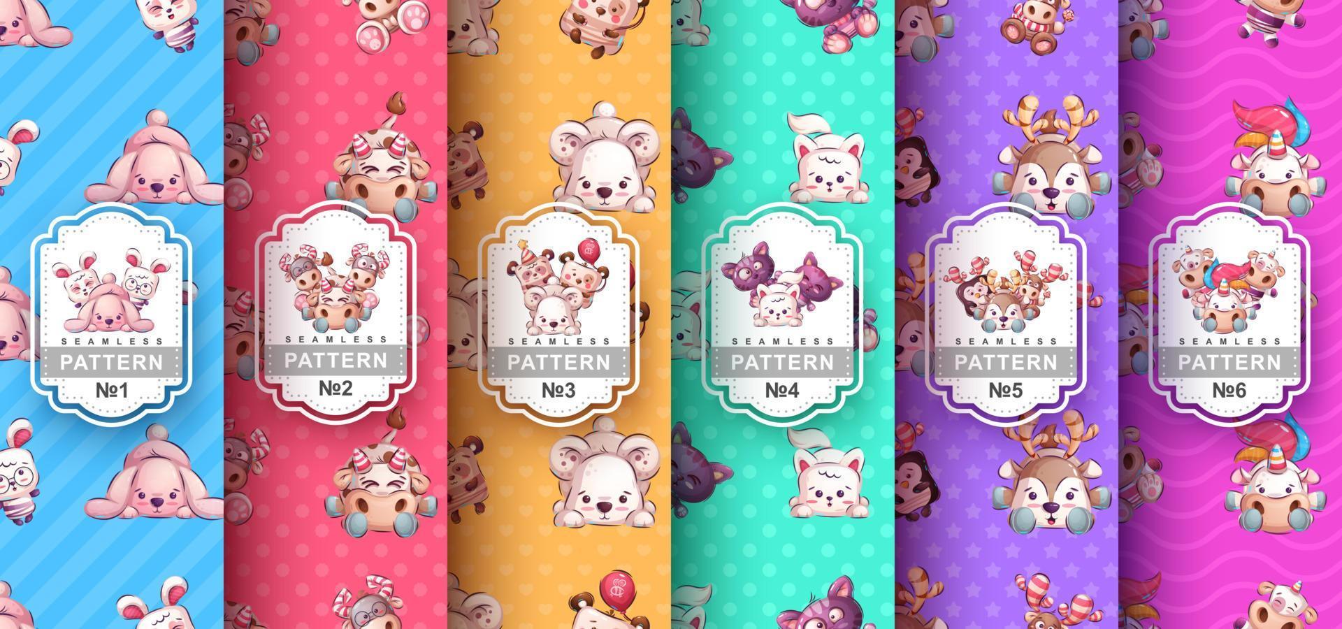 Cartoon character teddy animal and seamless pattern vector
