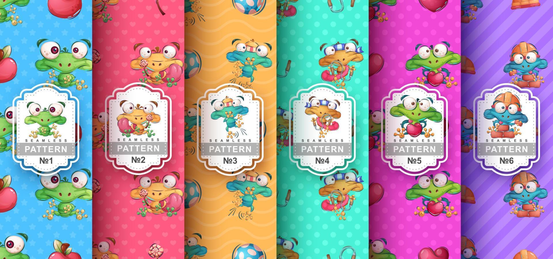 Cartoon character crazy frog and seamless pattern vector