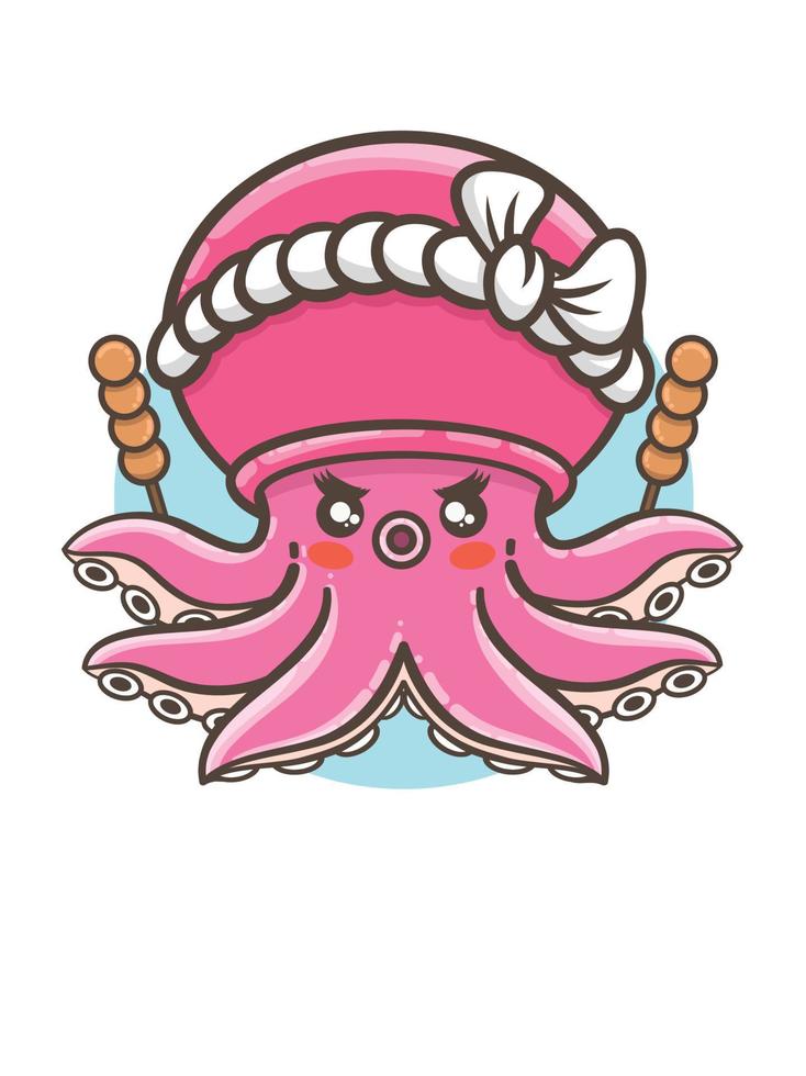 cute octopus chef holding a takoyaki Japanese food vector