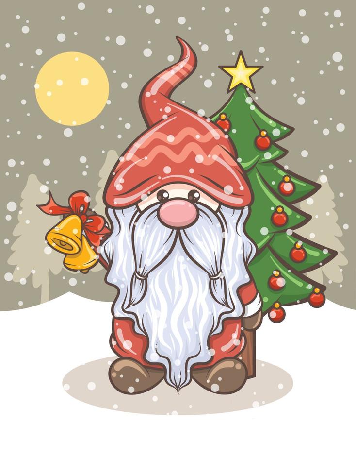 cute gnome illustration holding jingle bells vector