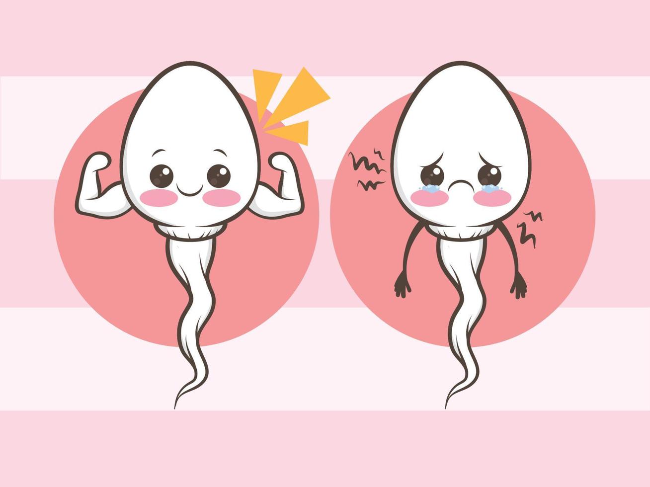 cute healthy and unhealthy sperm cells. cartoon vector