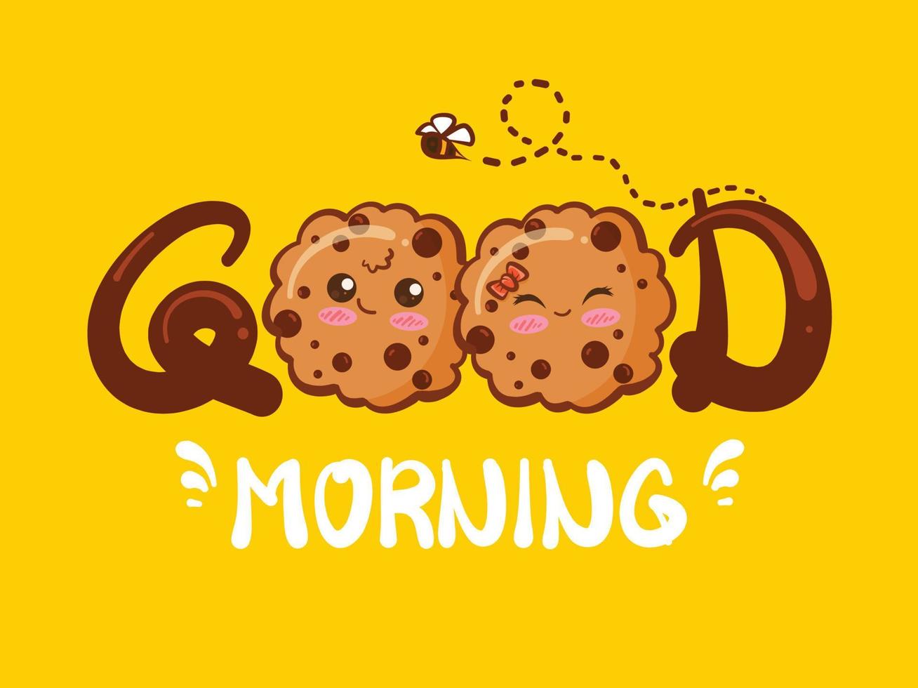 Cute cookies choco chips couple. good morning concept. cartoon vector