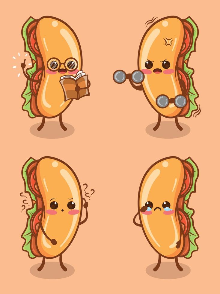 Set of cute hot dog all expression. cartoon vector