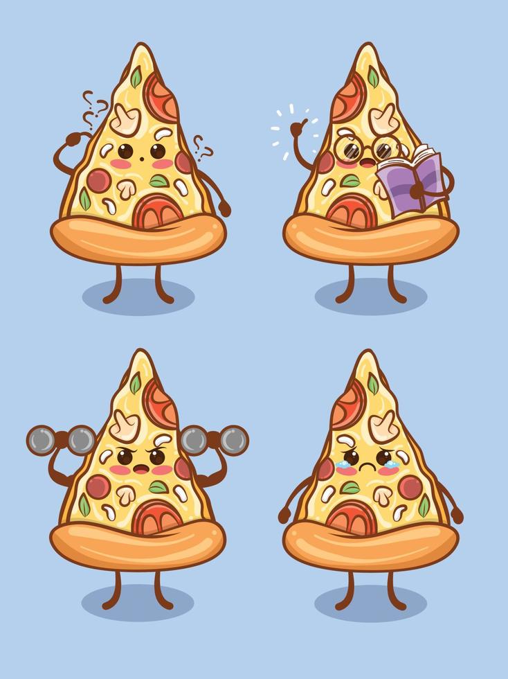 conjunto de rebanadas de pizza linda toda la expresión. dibujos animados vector