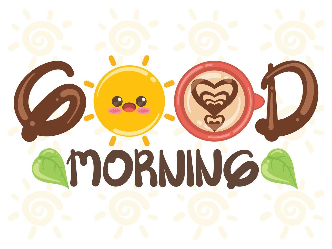 Cute sun and coffee cup good morning concept. cartoon character and illustration. vector