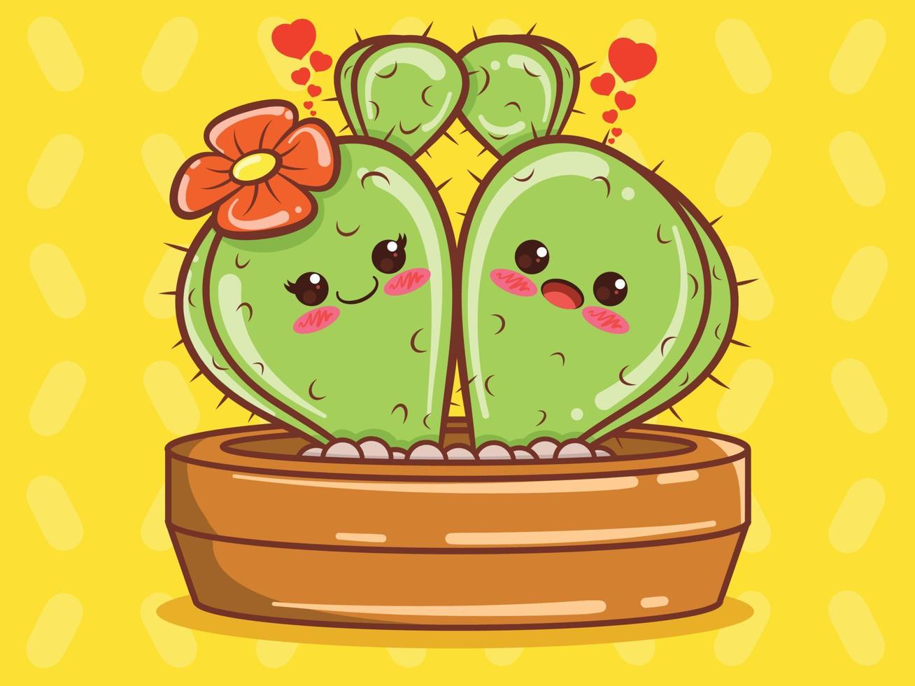 cute cactus couple cartoon character and illustration. vector