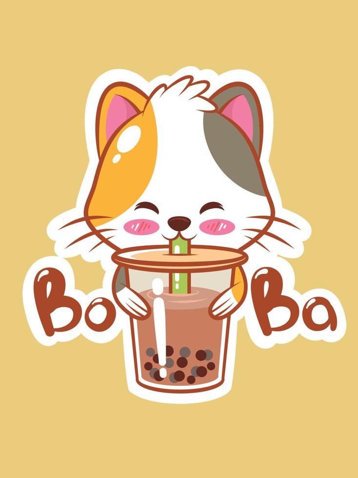 un lindo oso bebiendo té de boba. personaje de dibujos animados y concepto de ilustración de mascota. vector