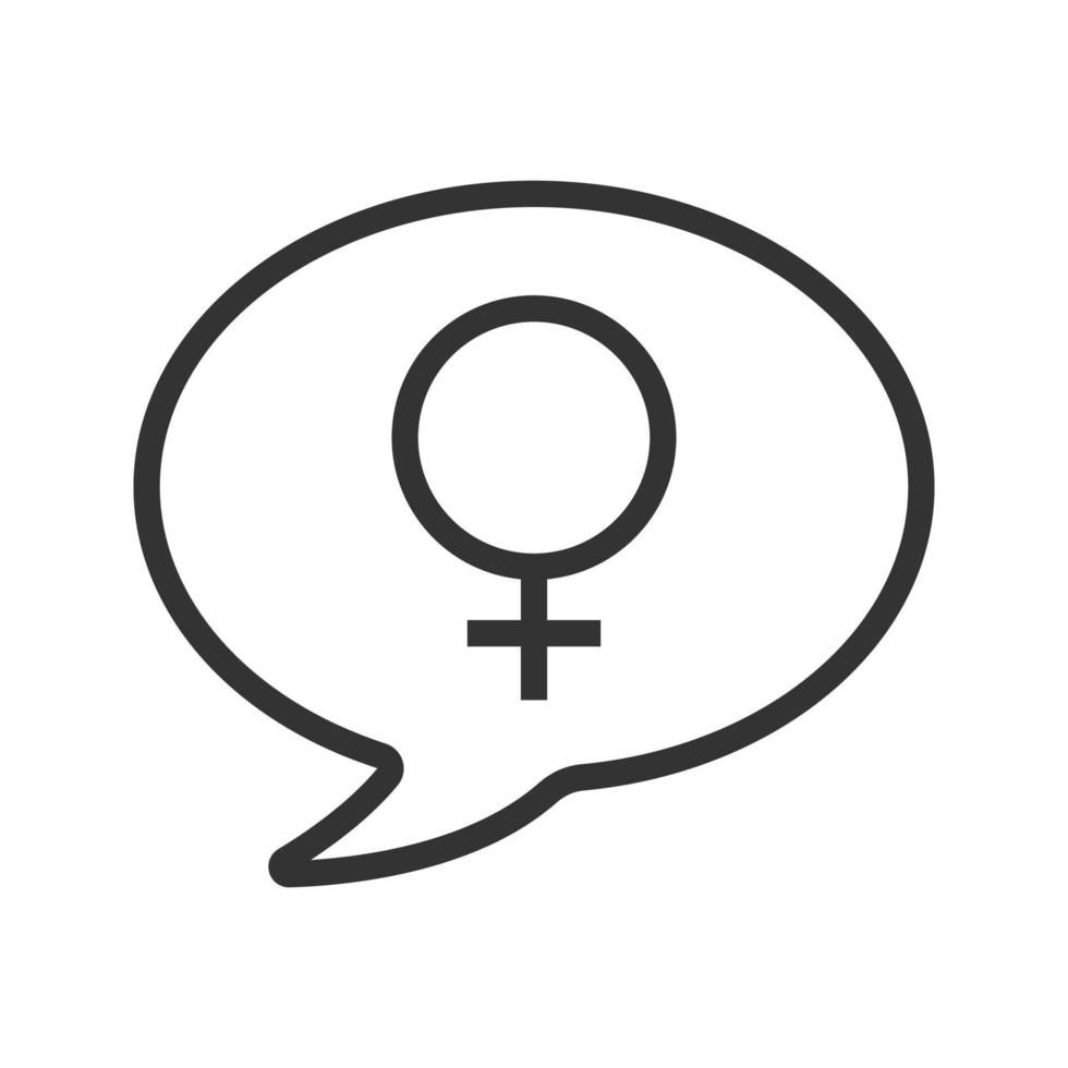 Conversation about women linear icon. Girls forum. Thin line illustration. Chat box with women gender sign inside. Contour symbol. Vector isolated outline drawing