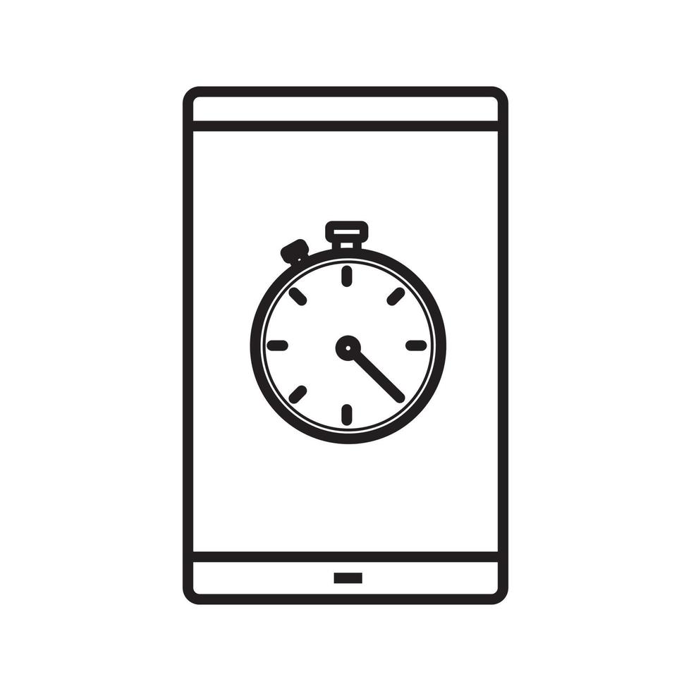 Smartphone stopwatch app linear icon. Thin line illustration. Smart phone with timer contour symbol. Vector isolated outline drawing