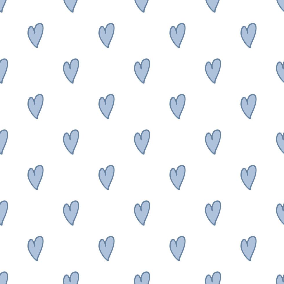 Seamless pattern. Doodle style hand drawn. Nature, animals and elements. Vector illustration. Blue hearts on a white background.
