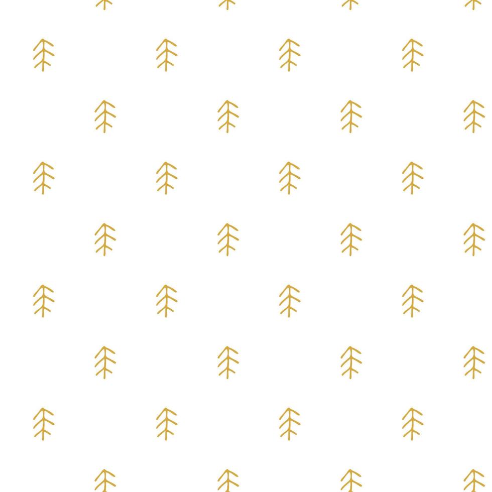 Seamless pattern in doodle style. Winter endless illustration is hand-drawn. Happy New Year 2022 and Merry Christmas. Simple golden Cristmas trees on a white background. vector