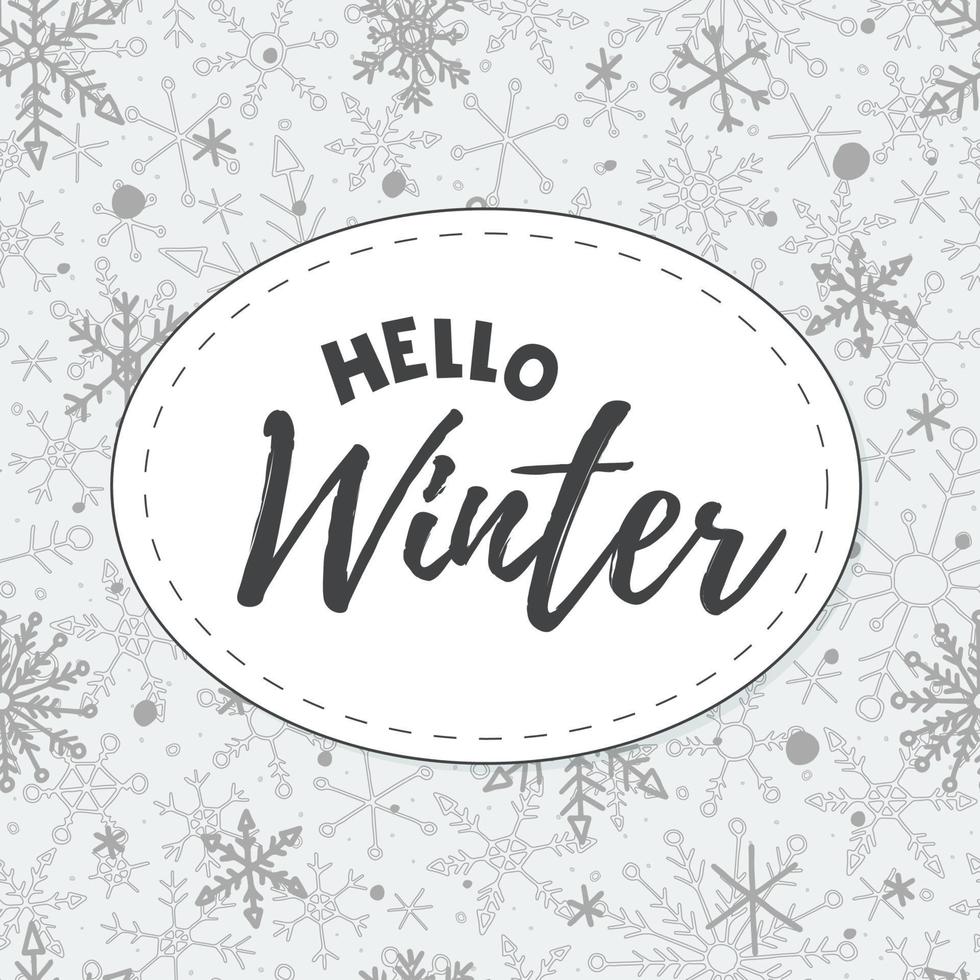 Hello Winter 2022. Lettering with snowflakes. Winter vector illustration.