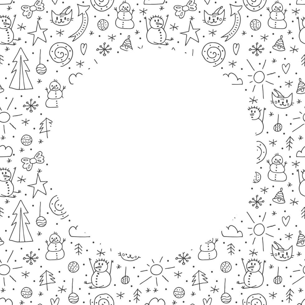 un conjunto de elementos de doodle. invierno 2022. marco de objetos de invierno dibujados a mano. vector