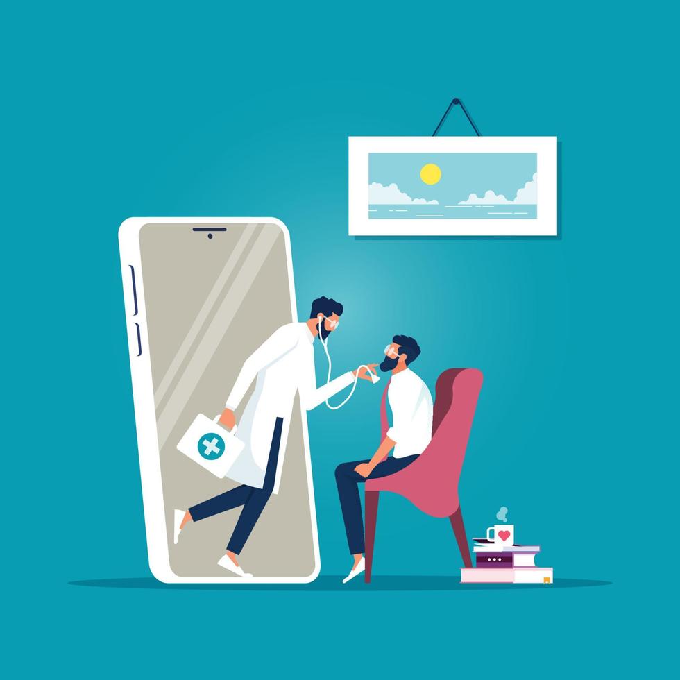 Online doctor and Healthcare services concept, Patient consultation to the doctor via smartphone, Online medical support vector
