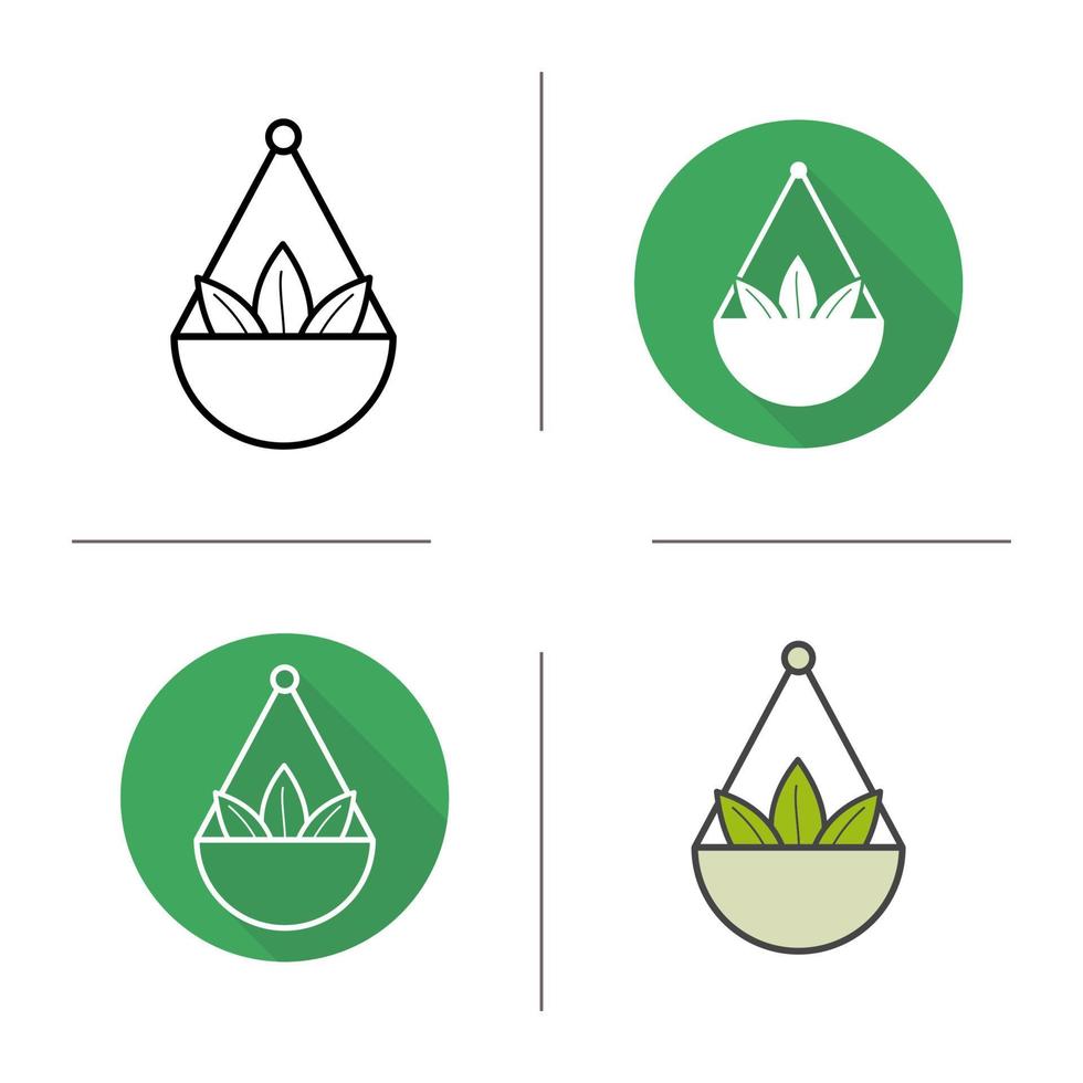 diseño plano de té suelto, conjunto de iconos lineales y de color. hojas de té en diferentes estilos. conceptos de logo de contorno y larga sombra. illustartions vector aislado