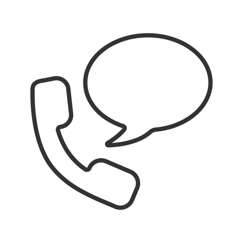 Phone talk linear icon. Thin line illustration. Handset with chat box contour symbol. Vector isolated outline drawing