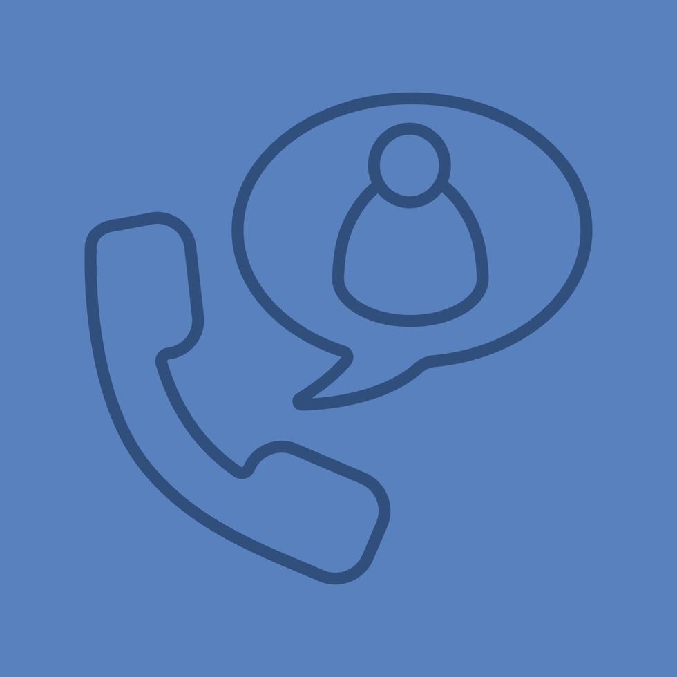 Phone talk with friend color linear icon. Handset with man inside chat box. Thin line outline symbols on color background. Vector illustration