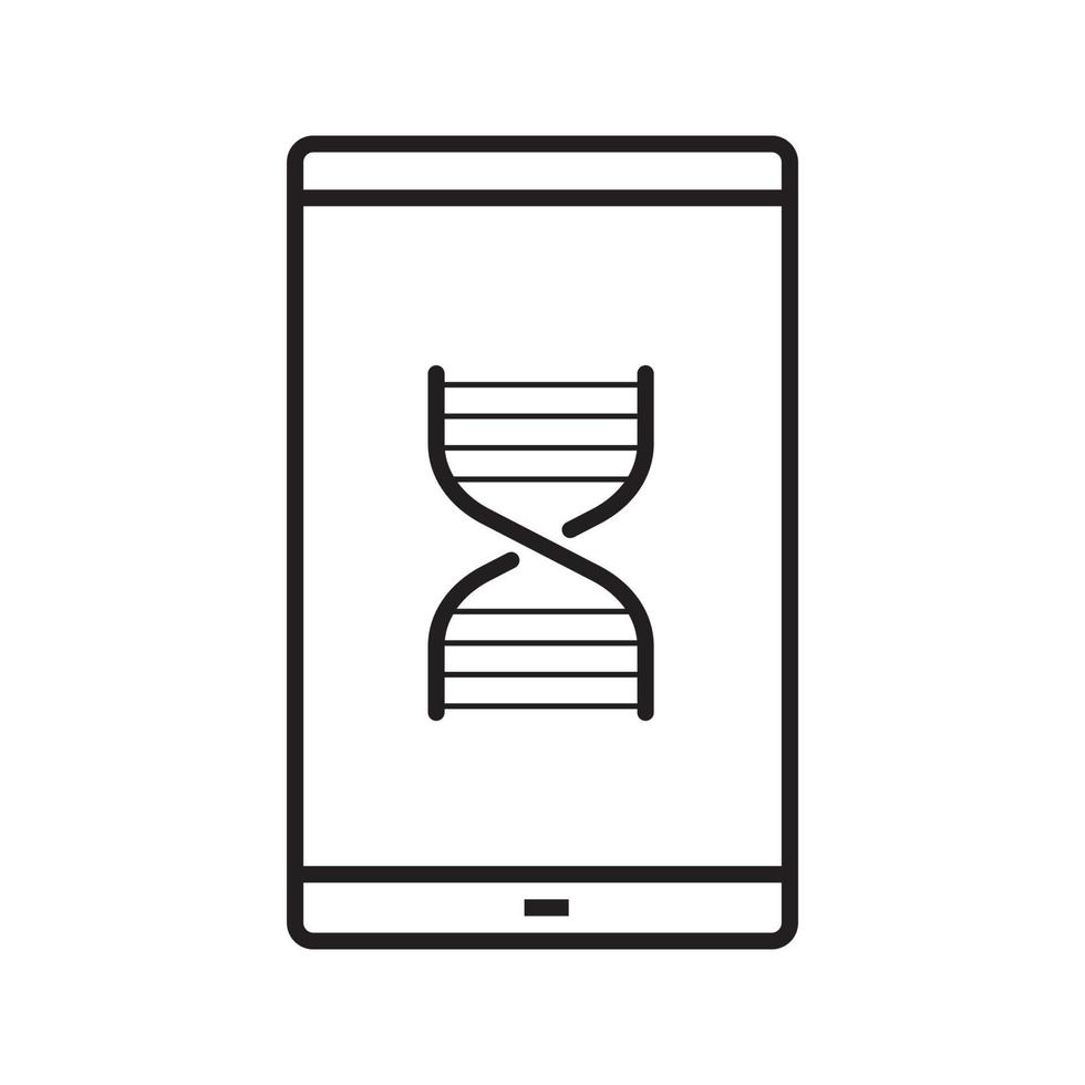 Smartphone science app linear icon. Thin line illustration. Smart phone with DNA chain model contour symbol. Vector isolated outline drawing