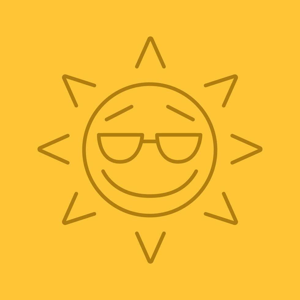 Cool sun smile linear icon. Summertime. Good mood emoticon. Thin line outline symbols on color background. Vector illustration